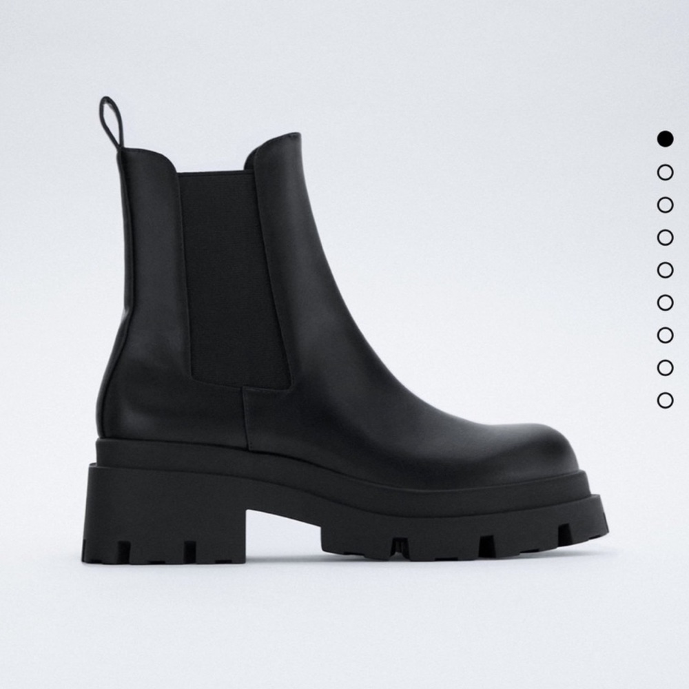 Zara low heel lug sole ankle boots black new